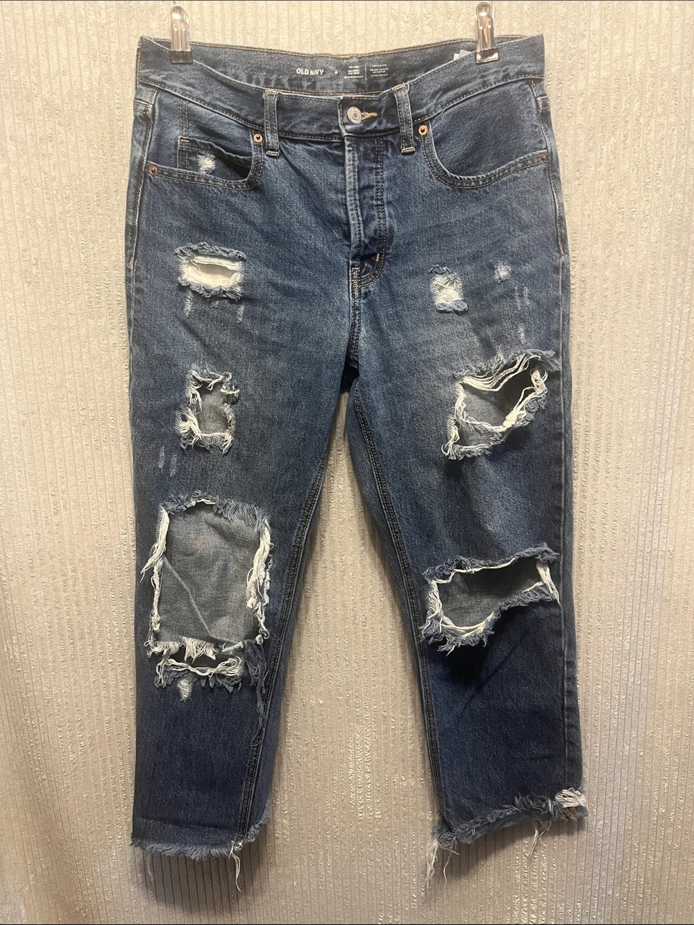 Old Navy Ripped Dark Blue Slim Straight Jeans 6